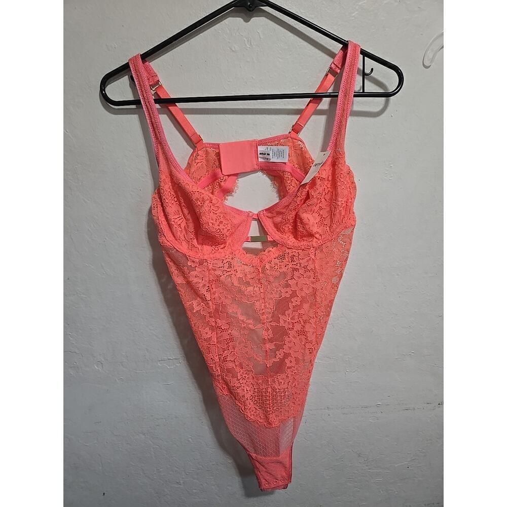 Aerie Show Off Unlined Pink Lace Bodysuit Size 36D NWT